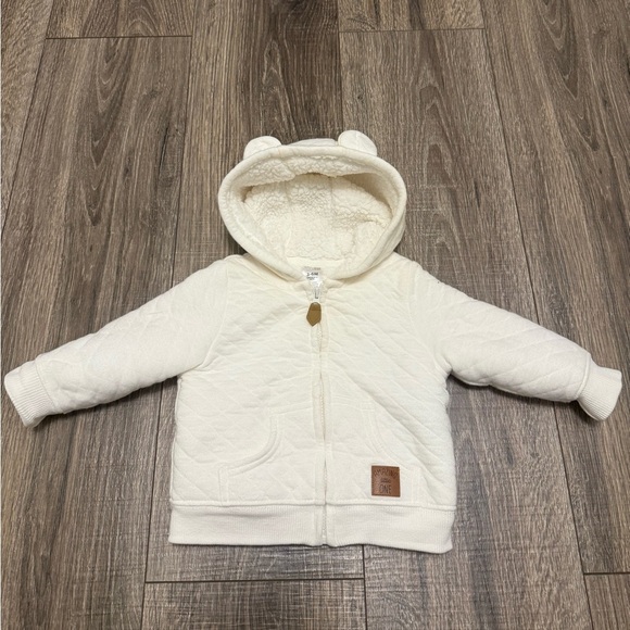 Carters Baby Fleece Lined Quilted Bear Ear Hooded Jacket Size 3-6 Months Ivory - Picture 1 of 6